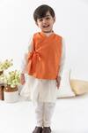 Tiber Taber_White Cotton, Lurex Zari Designer Orange Kurta Churidar Set _Online