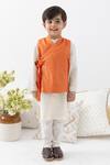 Buy_Tiber Taber_White Cotton, Lurex Zari Designer Orange Kurta Churidar Set _at_Aza_Fashions