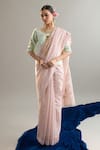 Buy_Anantaa By Roohi X AZA_Pink Silk, Chanderi Sequins, Crystals, Cut Work, Saree And Mint Blouse Set _Online_at_Aza_Fashions
