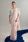 Shop_Anantaa By Roohi X AZA_Pink Silk, Chanderi Sequins, Crystals, Cut Work, Saree And Mint Blouse Set _Online_at_Aza_Fashions