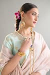 Anantaa By Roohi X AZA_Pink Silk, Chanderi Sequins, Crystals, Cut Work, Saree And Mint Blouse Set _Online