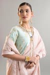 Shop_Anantaa By Roohi X AZA_Pink Silk, Chanderi Sequins, Crystals, Cut Work, Saree And Mint Blouse Set _Online