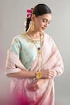 Anantaa By Roohi X AZA_Pink Silk, Chanderi Sequins, Crystals, Cut Work, Saree And Mint Blouse Set 