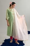 Buy_Anantaa By Roohi X AZA_Green Silk, Chanderi Embroidery, Sequins Round Neck Kurta Pant Set _at_Aza_Fashions