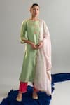 Anantaa By Roohi X AZA_Green Silk, Chanderi Embroidery, Sequins Round Neck Kurta Pant Set _at_Aza_Fashions