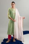 Buy_Anantaa By Roohi X AZA_Green Silk, Chanderi Embroidery, Sequins Round Neck Kurta Pant Set _Online