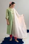 Shop_Anantaa By Roohi X AZA_Green Silk, Chanderi Embroidery, Sequins Round Neck Kurta Pant Set _Online
