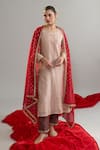 Shop_Anantaa By Roohi X AZA_Brown Silk, Chanderi Sequins, Embroidery Round Neck Zari Motif Kurta Set _at_Aza_Fashions