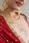 Anantaa By Roohi X AZA_Brown Silk, Chanderi Sequins, Embroidery Round Neck Zari Motif Kurta Set 