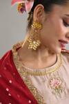 Anantaa By Roohi X AZA_Brown Silk, Chanderi Sequins, Embroidery Round Neck Zari Motif Kurta Set 