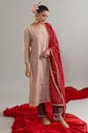 Anantaa By Roohi X AZA_Brown Silk, Chanderi Sequins, Embroidery Round Neck Zari Motif Kurta Set 