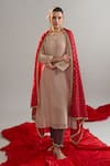 Shop_Anantaa By Roohi X AZA_Brown Silk, Chanderi Sequins, Zari, Embroidery Round Motif Kurta And Pant Set _at_Aza_Fashions