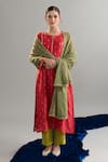 Anantaa By Roohi X AZA_Red Silk, Chanderi Sequins, Zari Round Neck Motif Kurta Set With Dupatta _Online_at_Aza_Fashions