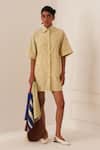 Buy_OFRIDA_Beige Cotton Collared Wc Limon A-line Short Dress _at_Aza_Fashions