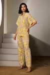 Label Deepika Nagpal_Yellow Mesh Embroidery Collared Bonnie Sunshine Pant Co-ord Set _Online_at_Aza_Fashions