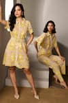 Buy_Label Deepika Nagpal_Yellow Mesh Embroidery Collared Bonnie Sunshine Pant Co-ord Set _Online_at_Aza_Fashions