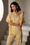 Shop_Label Deepika Nagpal_Yellow Mesh Embroidery Collared Bonnie Sunshine Pant Co-ord Set _Online_at_Aza_Fashions