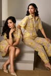 Buy_Label Deepika Nagpal_Yellow Mesh Embroidery Collared Bonnie Sunshine Pant Co-ord Set 