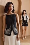 Buy_Label Deepika Nagpal_Black Cotton, Linen Embroidery Square Neck Zora Skirt Co-ord Set  _Online_at_Aza_Fashions