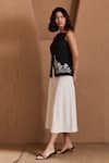 Shop_Label Deepika Nagpal_Black Cotton, Linen Embroidery Square Neck Zora Skirt Co-ord Set  _Online_at_Aza_Fashions