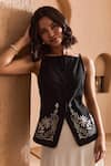 Buy_Label Deepika Nagpal_Black Cotton, Linen Embroidery Square Neck Zora Skirt Co-ord Set  