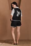 Shop_Label Deepika Nagpal_Black Cotton, Linen Embroidery V-neck, Collared Floral Camille Co-ord Set _at_Aza_Fashions