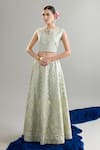 Shop_Anantaa By Roohi X AZA_Blue Silk, Brocade, Chanderi Sequins, Zari Round Light Embroidered Lehenga Set _at_Aza_Fashions