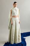 Buy_Anantaa By Roohi X AZA_Blue Silk, Brocade, Chanderi Sequins, Zari Round Light Embroidered Lehenga Set _Online