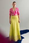 Anantaa By Roohi X AZA_Green Chanderi Cotton, Organza Sequins, Pearls Embroidered Lime Lehenga Set _at_Aza_Fashions