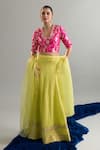 Anantaa By Roohi X AZA_Green Chanderi Cotton, Organza Sequins, Pearls Embroidered Lime Lehenga Set _Online
