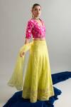 Shop_Anantaa By Roohi X AZA_Green Chanderi Cotton, Organza Sequins, Pearls Embroidered Lime Lehenga Set _Online