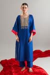 Buy_Anantaa By Roohi X AZA_Blue Silk, Chanderi Sequins, Pearls Round Embroidered Royal Kaftan And Pant Set 