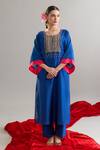 Buy_Anantaa By Roohi X AZA_Blue Silk, Chanderi Sequins, Pearls Round Embroidered Royal Kaftan And Pant Set _Online
