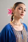 Shop_Anantaa By Roohi X AZA_Blue Silk, Chanderi Sequins, Pearls Round Embroidered Royal Kaftan And Pant Set _Online