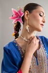 Anantaa By Roohi X AZA_Blue Silk, Chanderi Sequins, Pearls Round Embroidered Royal Kaftan And Pant Set 