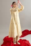 Shop_Anantaa By Roohi X AZA_Yellow Silk, Chanderi Gota Patti, Sequins, Embroidery V-neck Light Kurta Set 