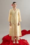 Anantaa By Roohi X AZA_Yellow Silk, Chanderi Gota Patti, Sequins, Embroidery V-neck Light Kurta Set _Online