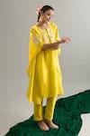 Buy_Anantaa By Roohi X AZA_Yellow Chanderi, Silk Sequins, Zari, Pearls, Cut Work, Kaftan And Pant Set _Online_at_Aza_Fashions
