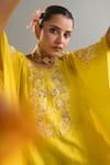 Shop_Anantaa By Roohi X AZA_Yellow Chanderi, Silk Sequins, Zari, Pearls, Cut Work, Kaftan And Pant Set 