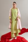 Buy_Anantaa By Roohi X AZA_Green Silk, Chanderi Gota Patti, Sequins Round Neck Embroidered Kurta And Pant Set 