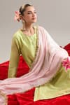 Anantaa By Roohi X AZA_Green Silk, Chanderi Gota Patti, Sequins Round Neck Embroidered Kurta And Pant Set _Online