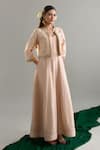 Anantaa By Roohi X AZA_Beige Silk, Chanderi Sequins, Pearls, Zari, Cut Work, Anarkali And Jacket Set _at_Aza_Fashions