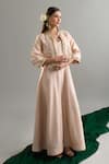 Anantaa By Roohi X AZA_Beige Silk, Chanderi Sequins, Pearls, Zari, Cut Work, Anarkali And Jacket Set _Online