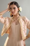 Anantaa By Roohi X AZA_Beige Silk, Chanderi Sequins, Pearls, Zari, Cut Work, Anarkali And Jacket Set 