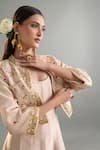 Shop_Anantaa By Roohi X AZA_Beige Silk, Chanderi Sequins, Pearls, Zari, Cut Work, Anarkali And Jacket Set _at_Aza_Fashions