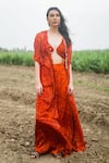 Shop_Gazab by Miku Kumar_Orange Organza Embroidery Open , Keyhole Designer Cape Set _Online_at_Aza_Fashions