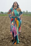 Buy_Gazab by Miku Kumar_Multi Color Organza Beads, Tassels High , Halter Cape Set _at_Aza_Fashions
