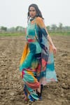 Shop_Gazab by Miku Kumar_Multi Color Organza Beads, Tassels High , Halter Cape Set _Online_at_Aza_Fashions
