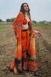 Gazab by Miku Kumar_Orange Organza Bandeau Neck Amber Drift Cape Set _Online_at_Aza_Fashions