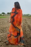 Gazab by Miku Kumar_Orange Organza Bandeau Neck Amber Drift Cape Set _at_Aza_Fashions